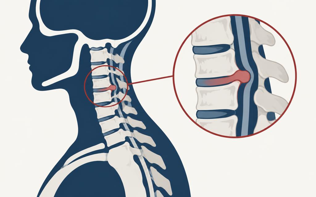 Ilustração do pescoço e da coluna cervical com disco comprometido