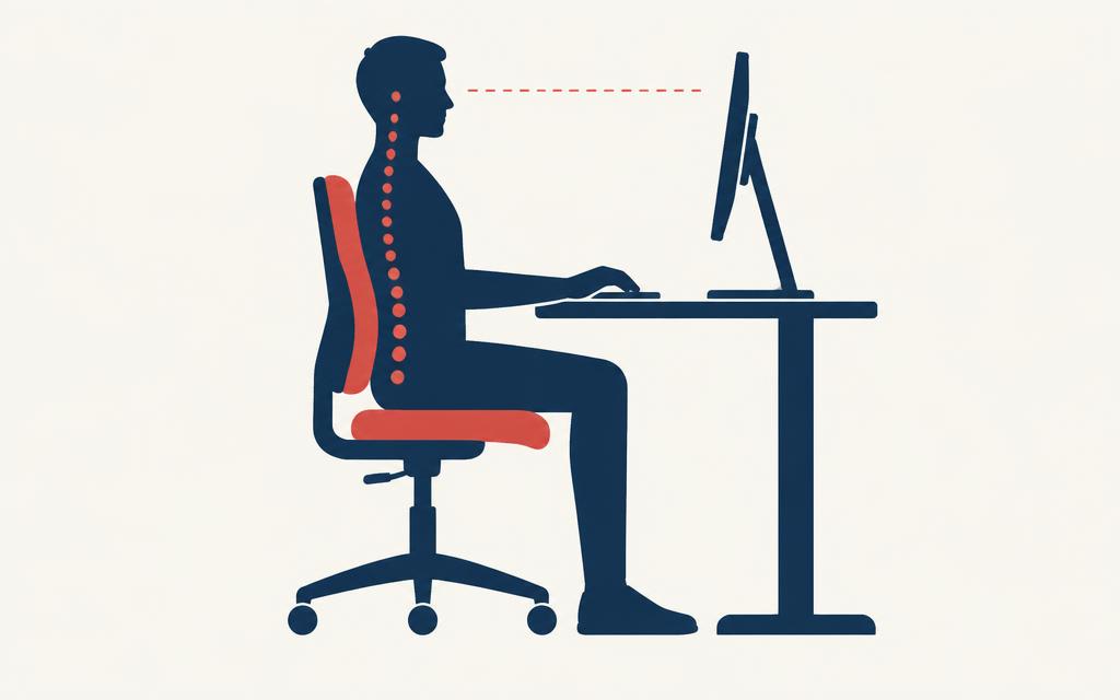 Ilustração de postura correta sentada no computador