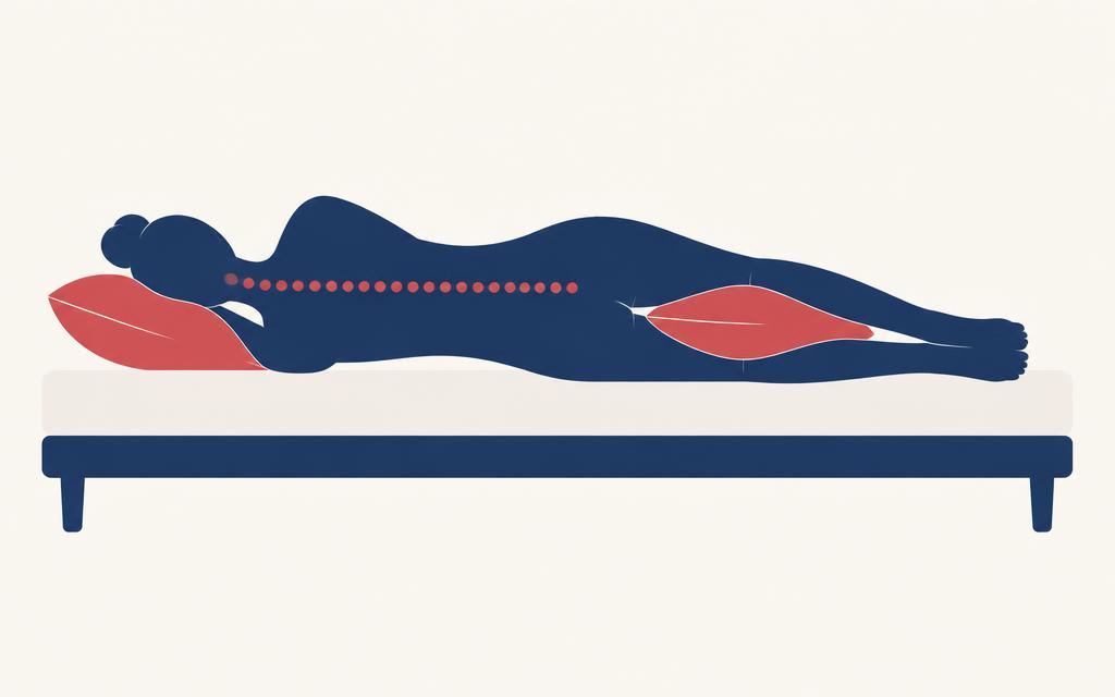 Ilustração de pessoa dormindo de lado com travesseiro entre os joelhos